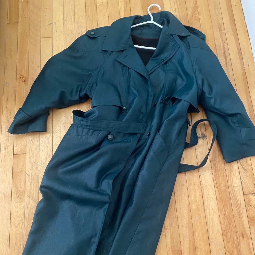 french emerald dark green vintage trench coat